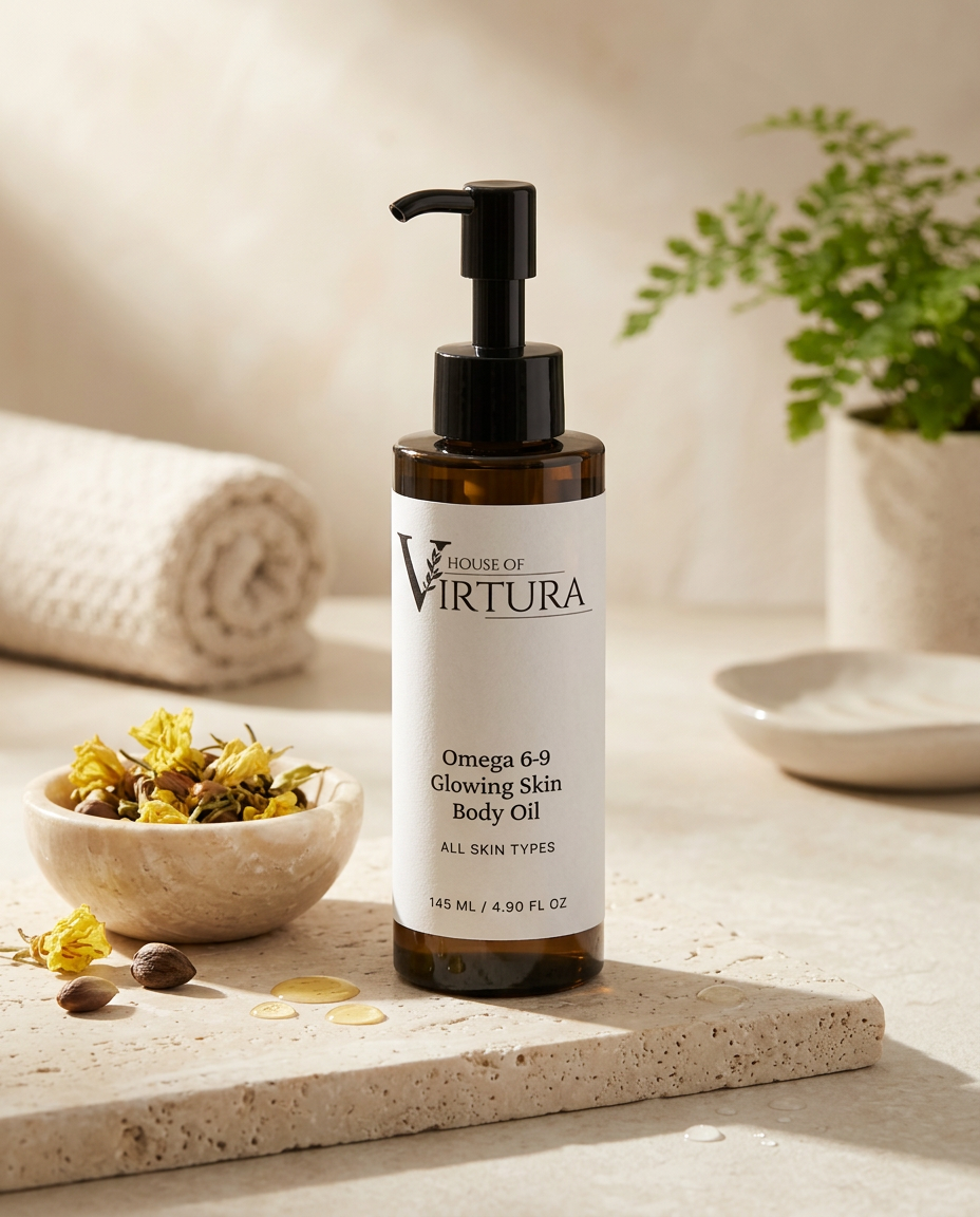 Omega 6-9 Glowing Skin Body Oil — Vegan Dry Body Oil | Deep Nourishment | Non-Greasy Glow | Paraben Free | Cruelty Free